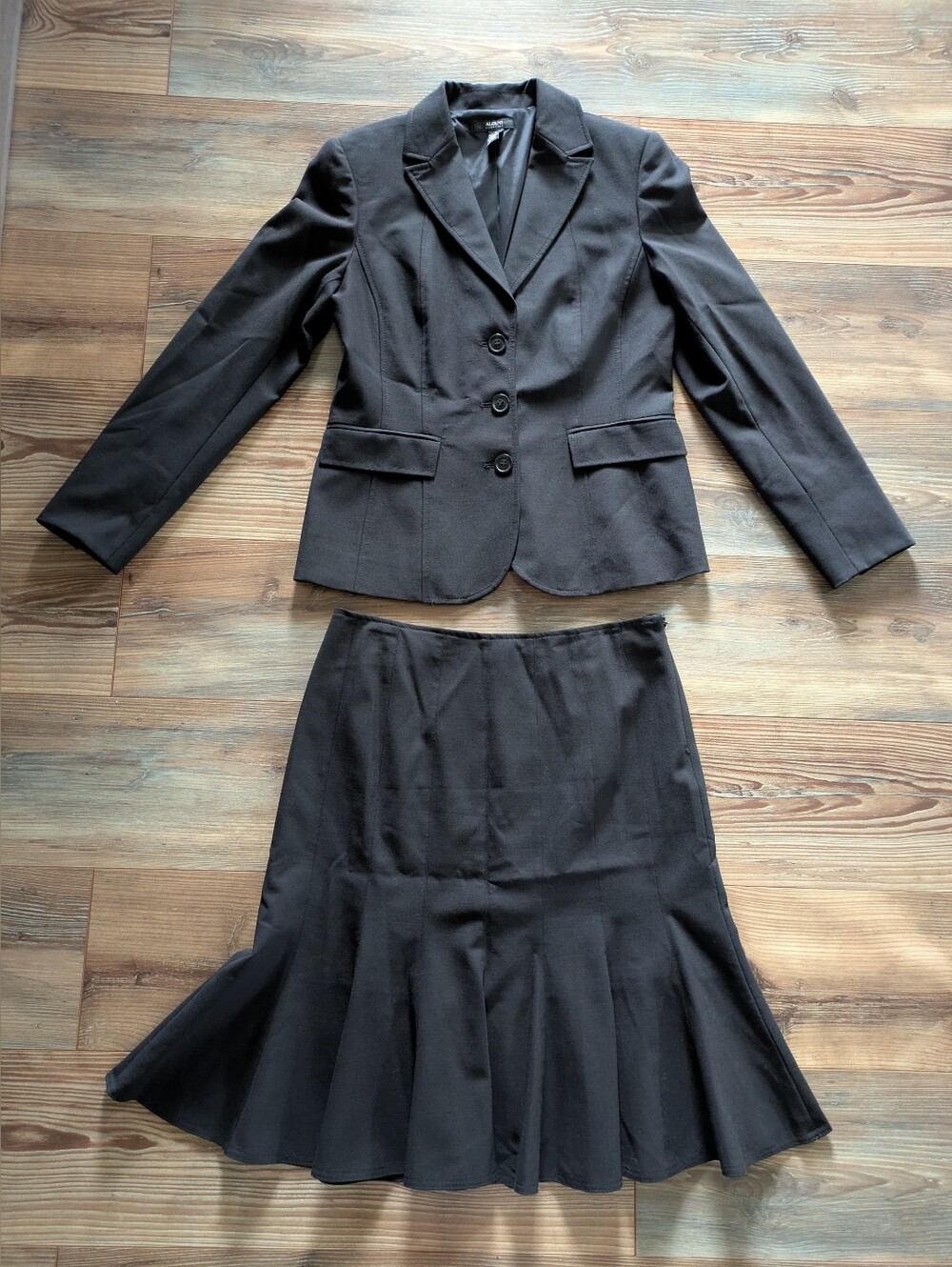 Alfani Essentials Solid Black 2 Piece Skirt & Blazer Wool Suit Set